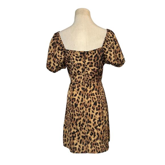 PrettyLittleThing brown black leopard print puff sleeves mini dress size 8 - Picture 2 of 13